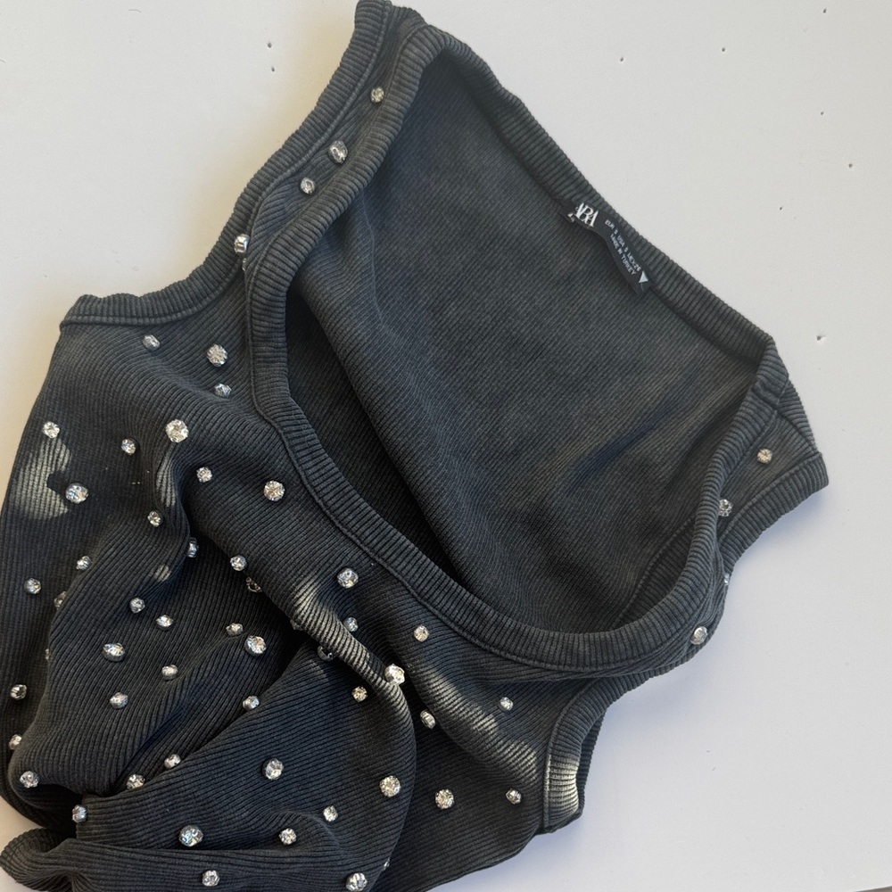 Zara Black Tank Top with Rhinestones